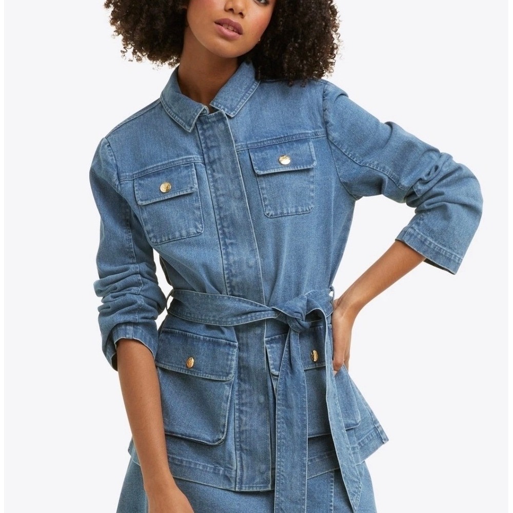 Draper James Medium Denim Field Jacket XL Medium Wash Blue Belted Utility Casual